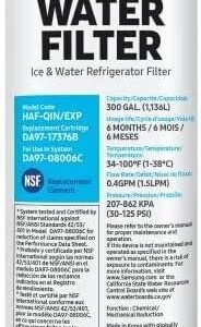 SAMSUNG Genuine Filter for Refrigerator Water and Ice, Carbon Block Filtration, Reduces 99% of Harmful Contaminants for Clean, Clear Drinking Water, 6-Month Life, HAF-QIN/EXP, 1 Pack