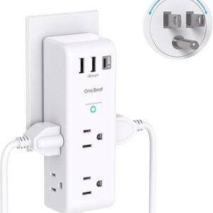 Surge Protector Outlet Extender with Rotating Plug - One Beat 6 AC Multi Plug Outlet with 3 USB Ports (1 USB C), 1800J Wall Charger, 3-Sided Power Strip Spaced Outlet Splitter for Home Office Travel