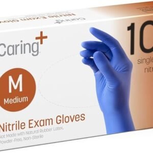 Caring Nitrile Exam Gloves, Blue, Powder-Free, Disposable Gloves for Medical Care, First Aid, Cleaning, Food Prep