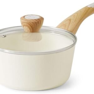 SENSARTE Ceramic Nonstick Sauce Pan with Lid, 1.5 Quart Small Saucepan, White Cooking Pot with Stay Cool Handle, Non toxic Kitchen Sauce Pot, Non stick Saucier Pan, Induction Pot, PFOA PTFE PFAS Free