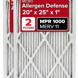 Filtrete 20x25x1 AC Furnace Air Filter, MERV 11, MPR 1000, Micro Allergen Defense, 3-Month Pleated 1-Inch Electrostatic Air Cleaning Filter, 2 Pack (Actual Size 19.688 x 24.688 x 0.84 in)