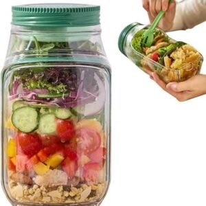 Salad Pod Mason Jar Side Open - Leakproof Dressing Container, Lid-to-Bowl Design, Reusable Salad Jar with Side Opening & Salad Container for Lunch & Meal Prep (7.5"x3.9"x3.5" 1PCS)