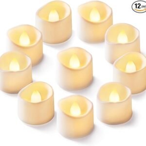 Homemory 12Pcs Flickering Flameless Candle Battery Operated, 200+Hours Fake Electric LED Tea Lights for Votive, Centerpiece Table Decorations, Wedding, Aniversary, Halloween, Christmas