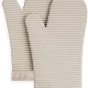 KITCHENAID Ribbed Soft Silicone Oven Mitt 2-Pack Set, 7.5"x13", Milkshake