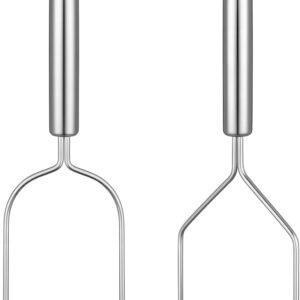 2PCS Mashed Potato Masher - Stainless Steel Potato Smasher, Masher Kitchen Tools & Utensils for Avocado, Bean, Salad, Vegetables, Fruit, Food, Meat Smasher Tool for Ground Beef