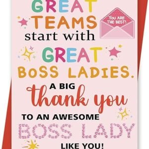 Pink Boss Day Card Gifts for Women | Best Gifts for Boss Female | Thank You Card for Boss Lady