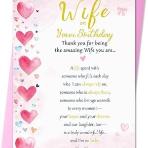 Wife Birthday Card, Sweet Birthday Cards for Wife from Husband, Happy Birthday Card for Her-8x5.3 Inches, Double-Sided, with Matching Pink Envelope