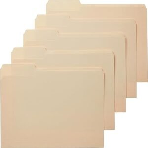 Amazon Basics File Folders with Tabs for Filing, 1/3-Cut Tab, Assorted Positions, 8.5x11 inches, Letter Size, Manila, Pack of 100