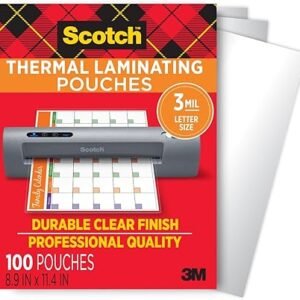 Scotch Thermal Laminating Pouches, for Use with Thermal Laminators, 8.9 x 11.4 Inches, Letter Size Sheets, 100-Pack