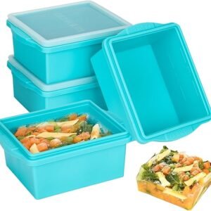 2 Cup Silicone Freezer Trays with Lids, Silicone Soup Freezer Molds - Leakproof, BPA-Free, Stackable, Microwave & Dishwasher Safe, Perfect for Soups, Sauces, Meal Prep, and Baked Goods - 4 Pack
