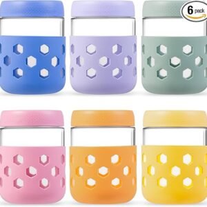 Gemice 6-Pack 16oz Glass Mason Jars with Silicone Sleeves, Airtight BPA-Free Overnight Oats Containers with Lids, Dishwasher Safe Leak-Proof Meal Prep Jars for Chia Pudding, Yogurt, Snacks