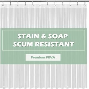 EHZNZIE Clear Shower Curtain Liner Light Weight PEVA, Shower Liner 72x72 Inches, Waterproof, No Chemical Smell with 12 Rust Proof Metal Grommets Holes for Bathroom Shower Curtain