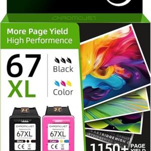 67XL Ink Cartridges Black/Color Combo Pack Compatible for HP 67XL Compatible for HP Ink 67 XL Fit for DeskJet 2855e 2800e 4155e 2755e 2700 2700e 4100 4255e Envy 6055e 6455e 6000 6400 Printer