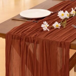 Socomi Fall Table Runner Terracotta Cheesecloth Gauze Burnt Orange Boho Rustic Farmhouse 120 inch 10FT Cheese Cloth Runner for Wedding Party Baby Shower Home Decor Holiday Thanksgiving Decorations