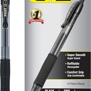 Pilot G2 Premium Gel Roller Pens 0.7, Fine Point Smooth Writing Pens Black, Pack of 12