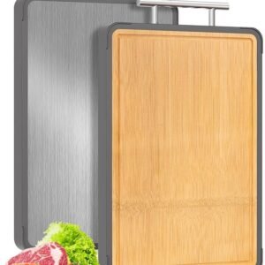 Cutting Boards for Kitchen - Food Grade Double Sided Pure Titanium& Bamboo Chopping Board with Handle, Slip resistant Non-toxic Charcuterie Board Housewarming Gifts (16×11)