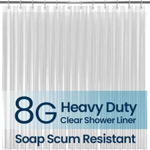 LiBa Bathroom Shower Curtain Waterproof Plastic Shower Curtain Premium PEVA Non-Toxic with Rust Proof Grommets Clear 8G Bathroom Accessories 72x72