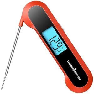 Professional 0.5 Sec Instant-Read-Meat-Thermometer-Digital, NIST Certified ±0.5℉ Accuracy, Auto Rotate Large LCD Display, 100% Waterproof Cooking Thermometer for Grill BBQ Smoker Oven Candy, Red