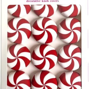 Knobēz: Decorative Knob Covers - Red Peppermint - 12pk - Stretch Over Hardware Decorations, Holiday-Winter-Christmas, Kitchen-Bathroom-Dressers-Home