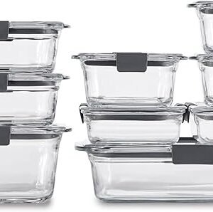 Rubbermaid Brilliance Glass Food Storage Containers, Assorted Sizes, Set of 9, BPA-Free, Leak-Proof, Clear