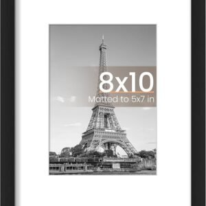 upsimples 8x10 Picture Frame, Display Pictures 5x7 with Mat or 8x10 Without Mat, Wall Hanging Photo Frame, Black, 1 Pack