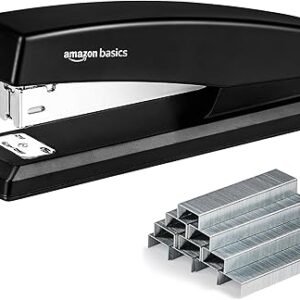 Amazon Basics Stapler with 1000 Staples, Office Stapler, 25 Sheet Capacity, Non-Slip, Black