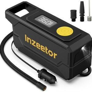 150 PSI Tire Inflator Portable Air Compressor, 12V DC Auto Shutoff Air Pump with Digital Pressure Gauge and Emergency LED Light for Car Tires, Bicycle & Balloons, Black