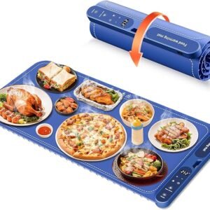 Warming Mat for Food Extra Large 32"x15", Electric Silicone Food Warmer Trays for Chafing Dishes & Buffet,Portable Countertop Food Warmers for Parties, 7-Level Temp 8-Hour Timer， Blue
