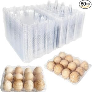 50-Pack of 12-Count Plastic Egg Cartons – Bulk Clear Reusable Egg Containers Holds Chicken Eggs | Egg Cartons Cheap Bulk, Eggs 12 Count,Suitable for farms, markets and families.