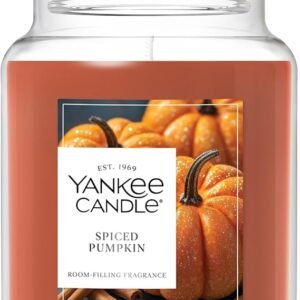 Yankee Candle Large Jar Scented Candle with up to 150 Hour Burn Time, Premium Plant Wax Blend for Consistent Burn, 22 oz Jar Candle with Room Filling Fragrance, Spiced Pumpkin