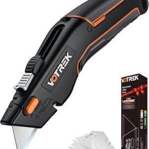 Box Cutter Utility Knife, [2-in-1] Retractable Box Cutter, Safety Heavy Duty Sharp Razor Knife for Home & Warehouse Cardboard, Carpet, Blade Storage, with Extra Razor & Hook Blades (Orange)