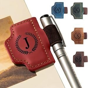 MOTEERLLU Bygone Mark Personalized Magnetic Leather Pen Holder Bookmark, Custom Bookmarks with Initial for Reading Women, Men, Teachers, Book Lovers Gifts（Red J）