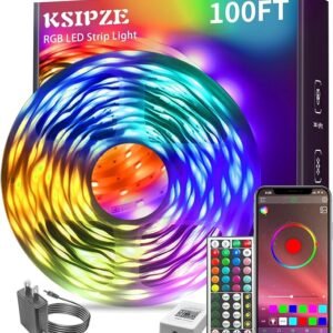 KSIPZE 100ft Led Strip Lights RGB Music Sync Color Changing Bluetooth Led Lights with Smart App Control Remote Led Lights for Bedroom Room Lighting Flexible Home Décor