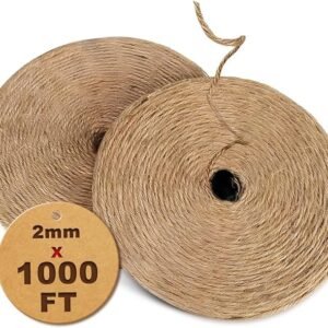 1000FT Natural Jute Twine String Bulk Hemp Rope Cord for Crafts Gardening Gift Wrapping Wedding Décor Packing Material Burlap Ribbon Christmas Knitting Macrame Decoration (Brown 2mm* 1000ft)