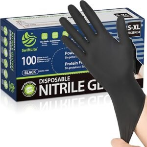 Black Nitrile Gloves, Food Safe Disposable Gloves Latex Free, Rubber Gloves Powder Free for Cooking, Kitchen Clean