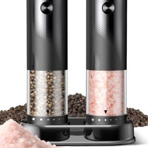 Electric Salt and Pepper Grinder Set - Rechargeable Automatic Salt and Pepper Shakers, Kitchen Appliances with External Adjustable Coarseness, Larger Hopper for Cooking, Home Gifts(2 Pack,Black/Black)