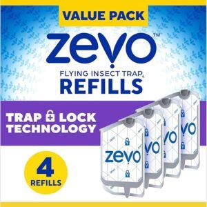 Zevo Flying Insect Trap Refill - for The Zevo MAX & Standard Indoor Fly Trap - Catch Gnats, House & Fruit Flies - Easy to Use - Mess-Free Disposal (4 Refill Cartridges)
