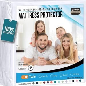 Utopia Bedding Waterproof Mattress Protector Twin Size, Premium Terry Mattress Cover 200 GSM, Breathable, Fitted Style with Stretchable Pockets (White)