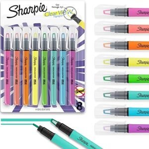 Sharpie Clear View Highlighter Sticks, Chisel Tip, Assorted Fluorescent, 8 Count - School, Home, and Office Use, Teacher Supplies