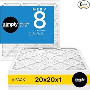 Simply 20x20x1 Air Filter, Merv 8, MPR 600, 6 Pack, Furnace Air Filter for HVAC (Actual Size: 19.75"x19.75"x0.75") DUST, Pet, & Allergy Control