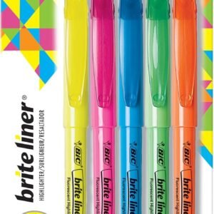 BIC Brite Liner Highlighters, Chisel Tip, 5-Count Pack of Highlighters Assorted Colors, Ideal Highlighter Set for Organizing and Coloring