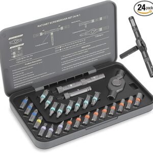 24 in 1 Magnetic Ratchet Screwdriver Set with Precision Bits – Ideal for Home Repairs, DIY Projects, and Electronics – Ergonomic Rotatable Ratchet Handle and Storage Case –Perfect Holiday Gift