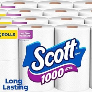 Scott 1000 Toilet Paper, 32 Rolls, Septic-Safe, 1-Ply Toilet Tissue