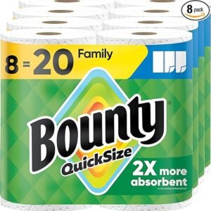 Bounty Quick Size Paper Towels, White, 8 Family Rolls = 20 Regular Rolls