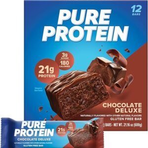 Pure Protein Bars, High Protein, Nutritious Snacks to Support Energy, Low Sugar, Gluten Free, Chocolate Deluxe, 1.76 oz., 12 Count(Pack of 1) (Packaging may vary)
