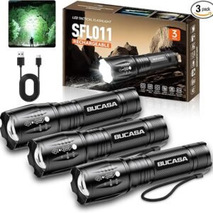 3 Pack Rechargeable Flashlights High Lumens, Brighter Small Flashlight Powerful Tactical Flashlights Rechargeable, Waterproof LED Flashlight with 3 Modes Zoomable for Camping Emergency