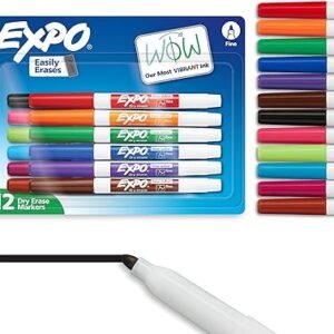 EXPO Low Odor Dry Erase Markers Fine Tip Assorted Colors 12 Count