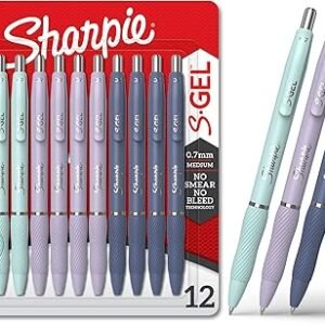 Sharpie S-Gel, Gel Pens, Medium Point (0.7mm), Assorted Fashion Barrels, Black Ink, 12 Count - Office, Teacher, School Supplies