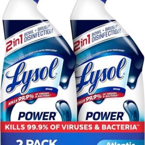 Lysol Toilet Bowl Cleaner, Max Strength Bathroom Cleaning Supplies, Toilet Bowl Cleaner Clinging Gel, Home Essential, Instant Stain Removal, Disinfecting and Deodorizing, Bleach Free, 24 oz (2 ct)