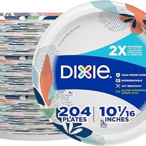 Dixie Large Paper Plates, 10 Inch, 204 Count, 2X Stronger*, Microwave-Safe, Soak-Proof, Cut Resistant, Disposable Plates For Everyday Breakfast, Lunch, & Dinner Meals